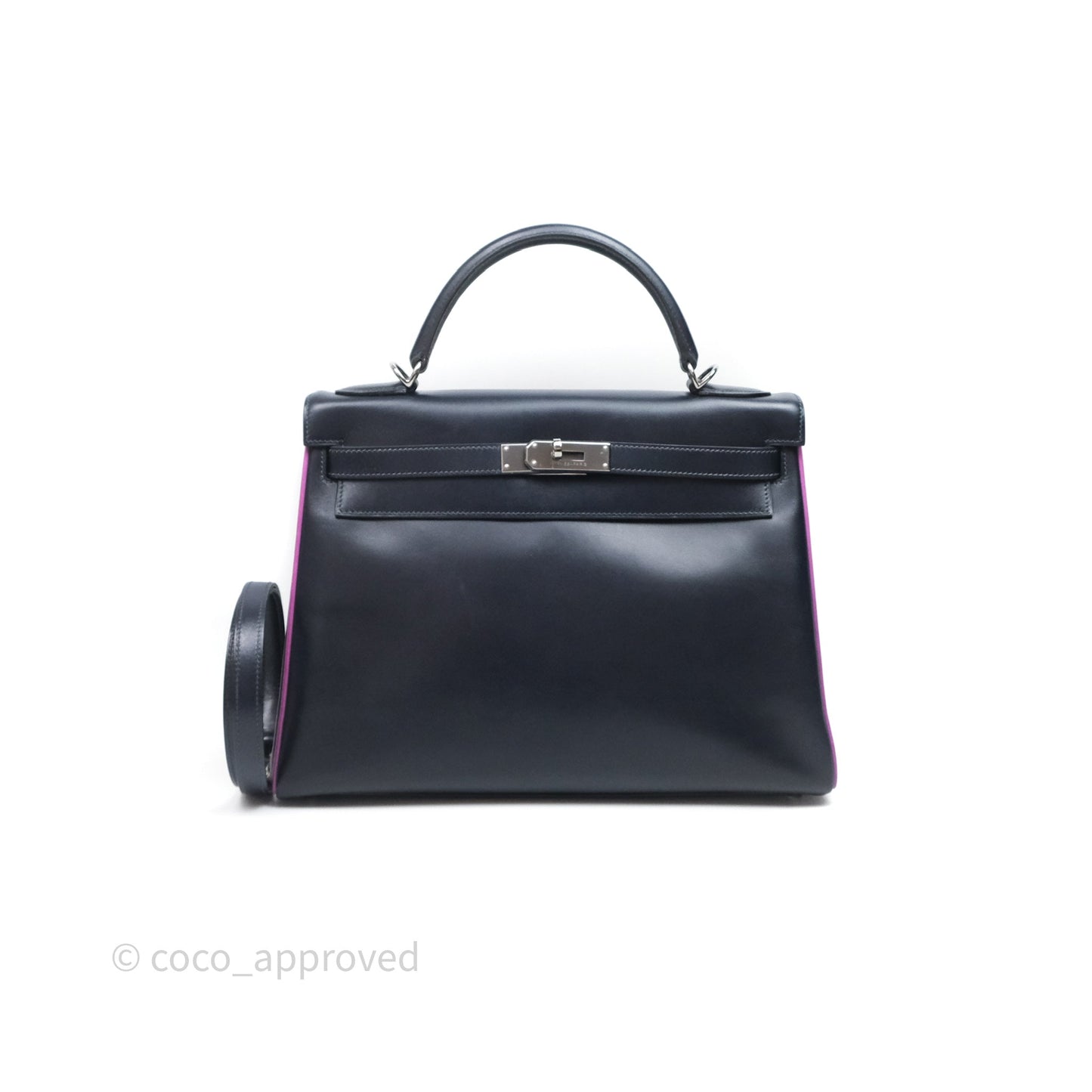 Hermès Vintage Kelly 32 Retourn Navy/Purple Box Leather Palladium Hardware