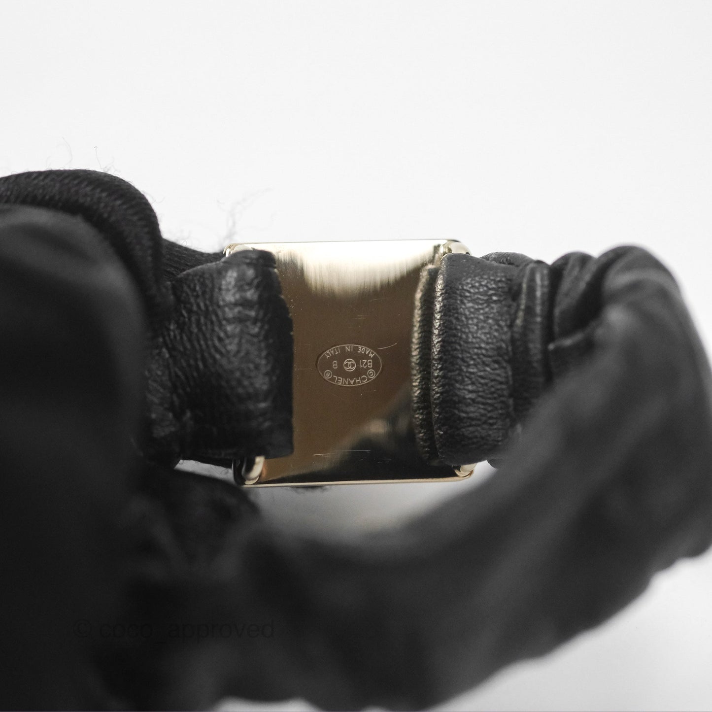 Chanel CC Black Leather Hair Accessory Gold Tone 21B