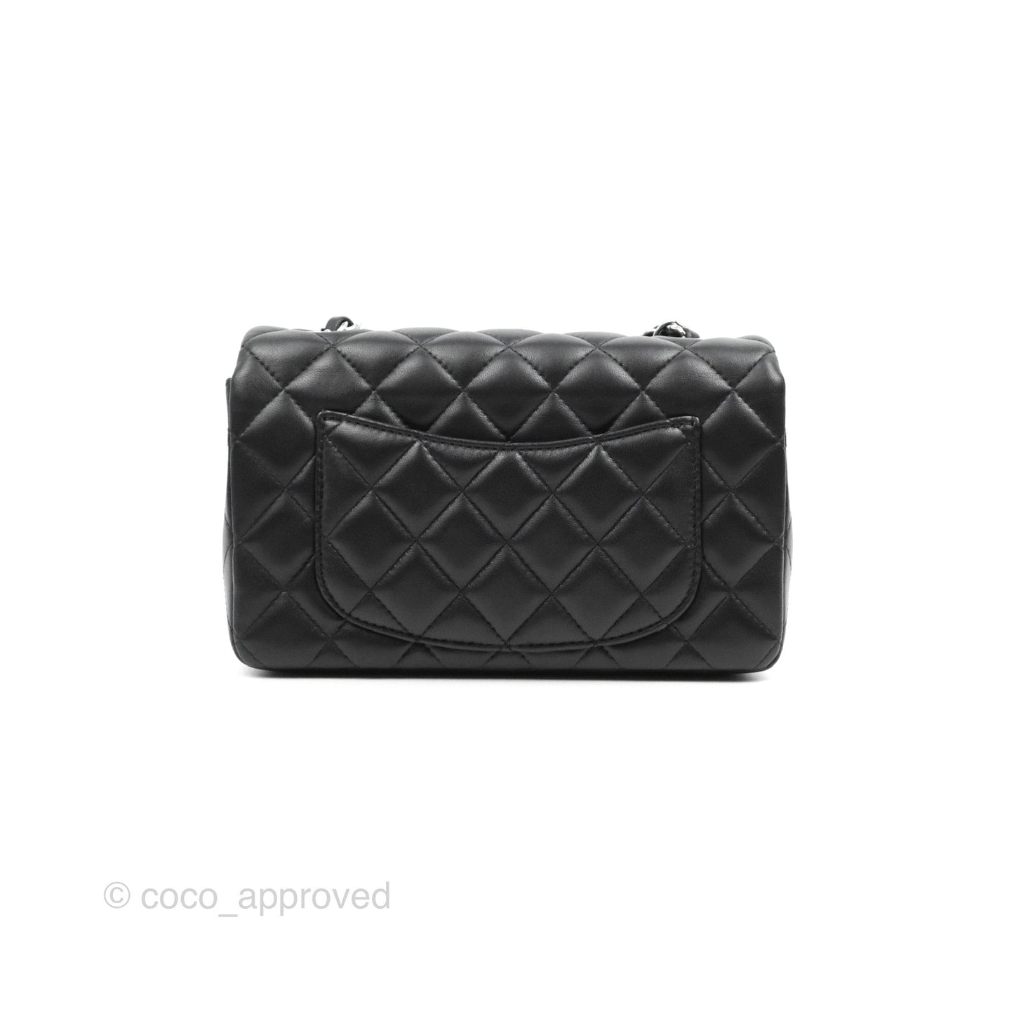 Chanel Quilted Mini Rectangular Flap Black Lambskin Silver Hardware