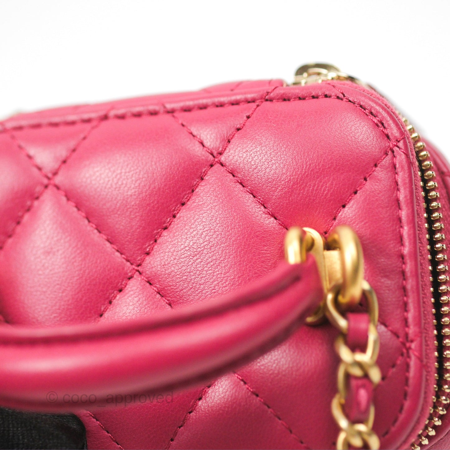 Chanel Mini Top Handle Vanity With Chain Dark Pink Lambskin Aged Gold Hardware