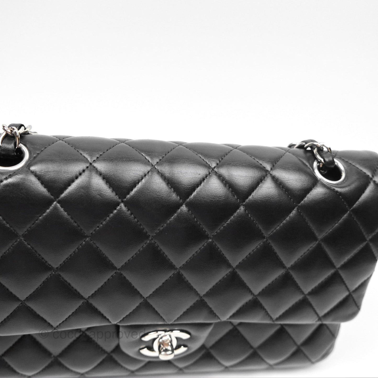 Chanel Classic M/L Medium Flap Quilted Black Lambskin Silver Hardware