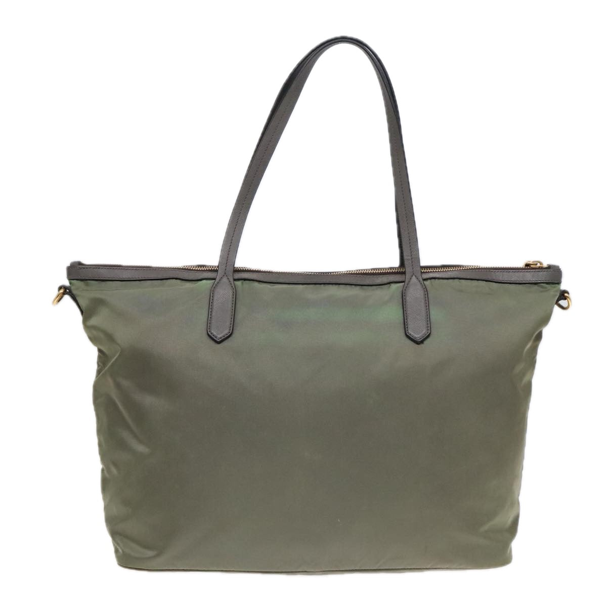 Luxury Prada Tote Bag Nylon Leather Khaki Silver  91836