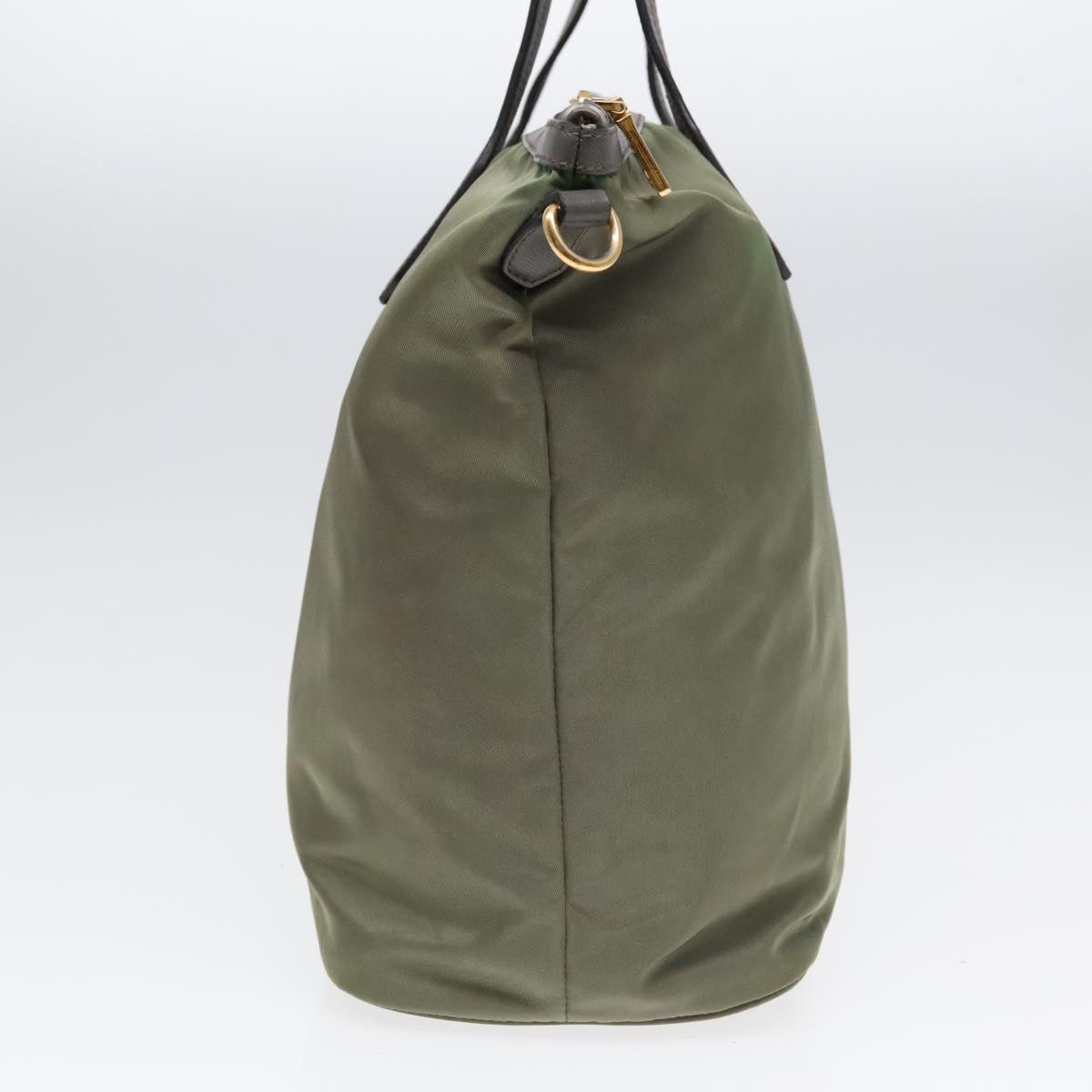 Luxury Prada Tote Bag Nylon Leather Khaki Silver  91836