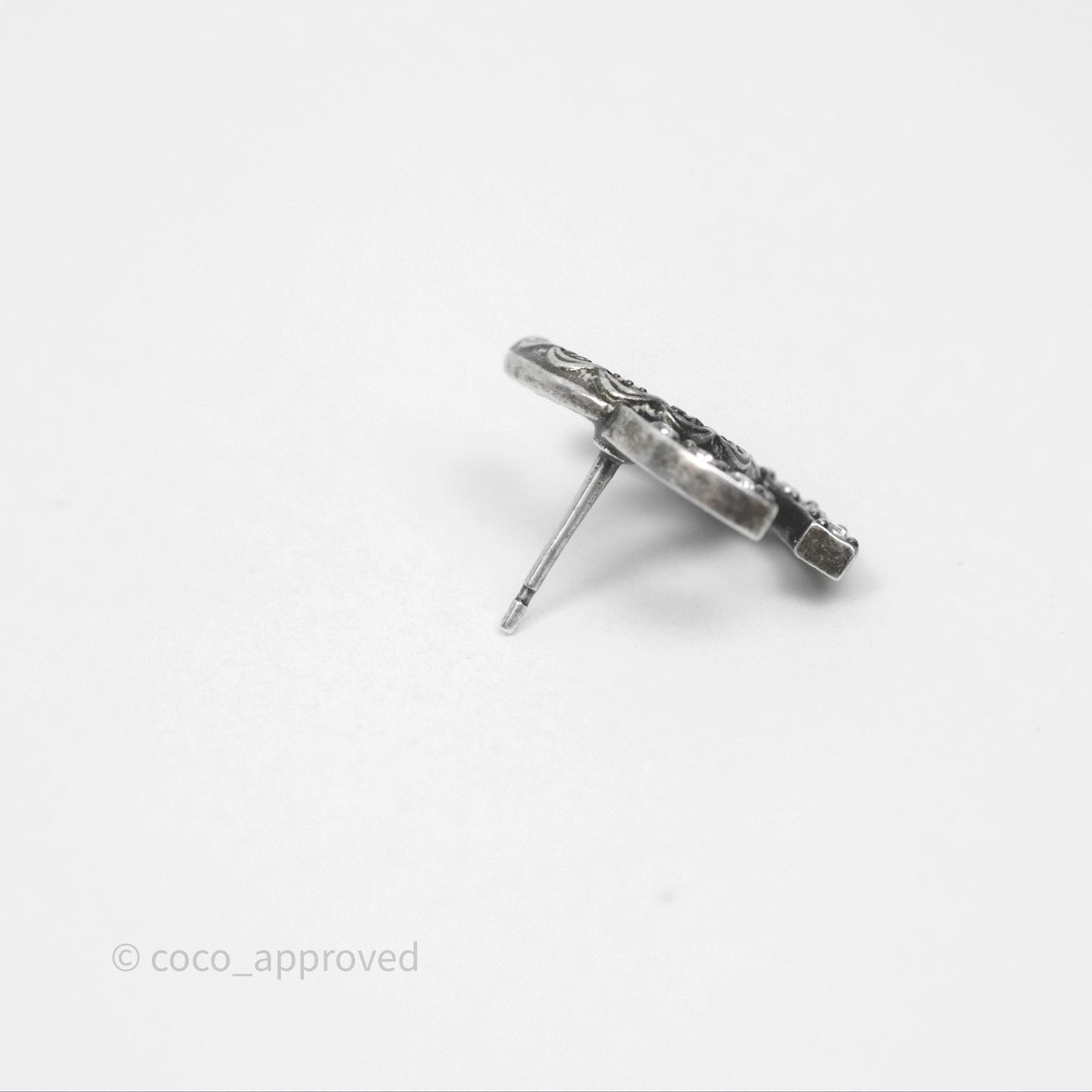 Chanel CC Crystals Earrings Ruthenium Tone 24A