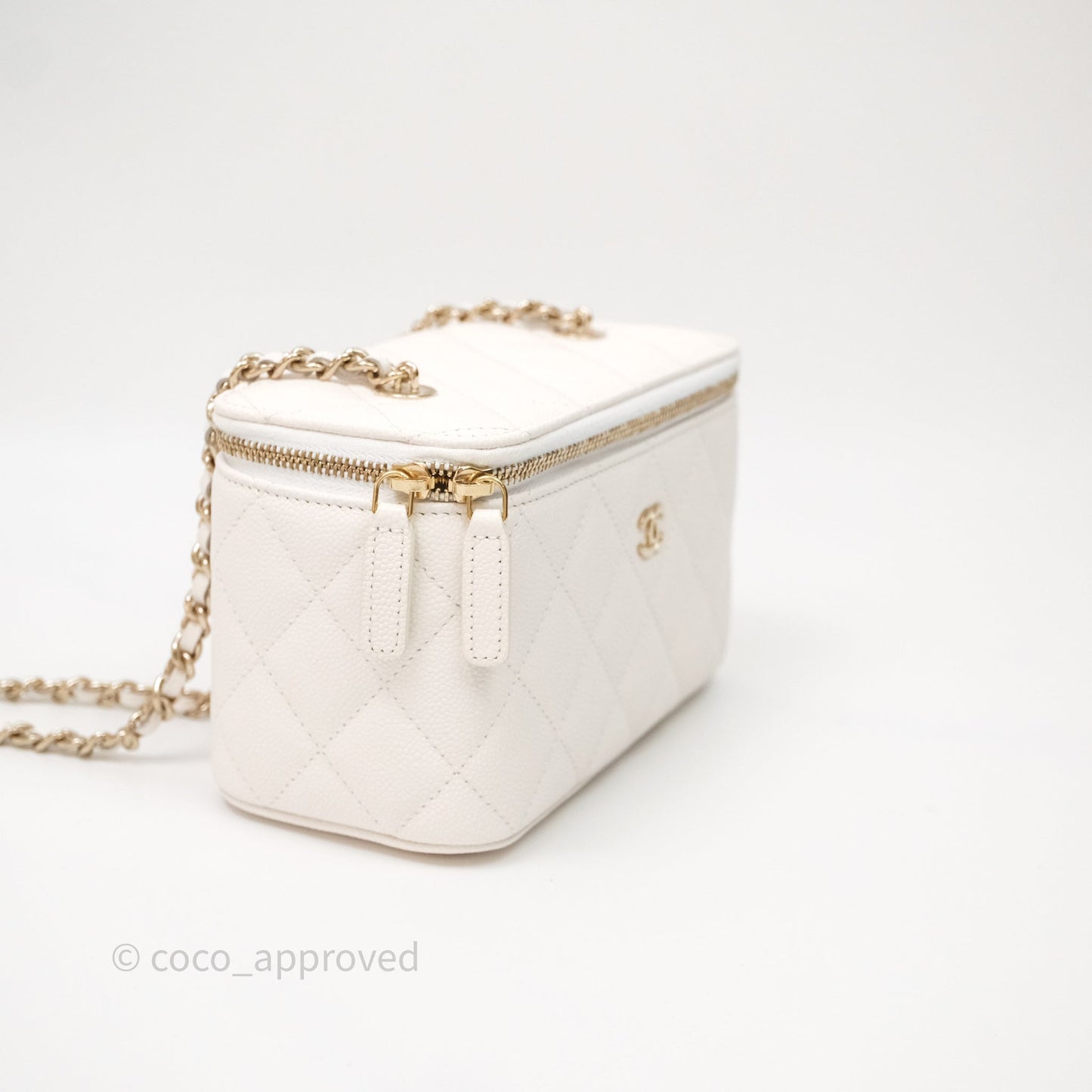 Chanel Classic Vanity Rectangular with Chain White Caviar Gold Hardware
