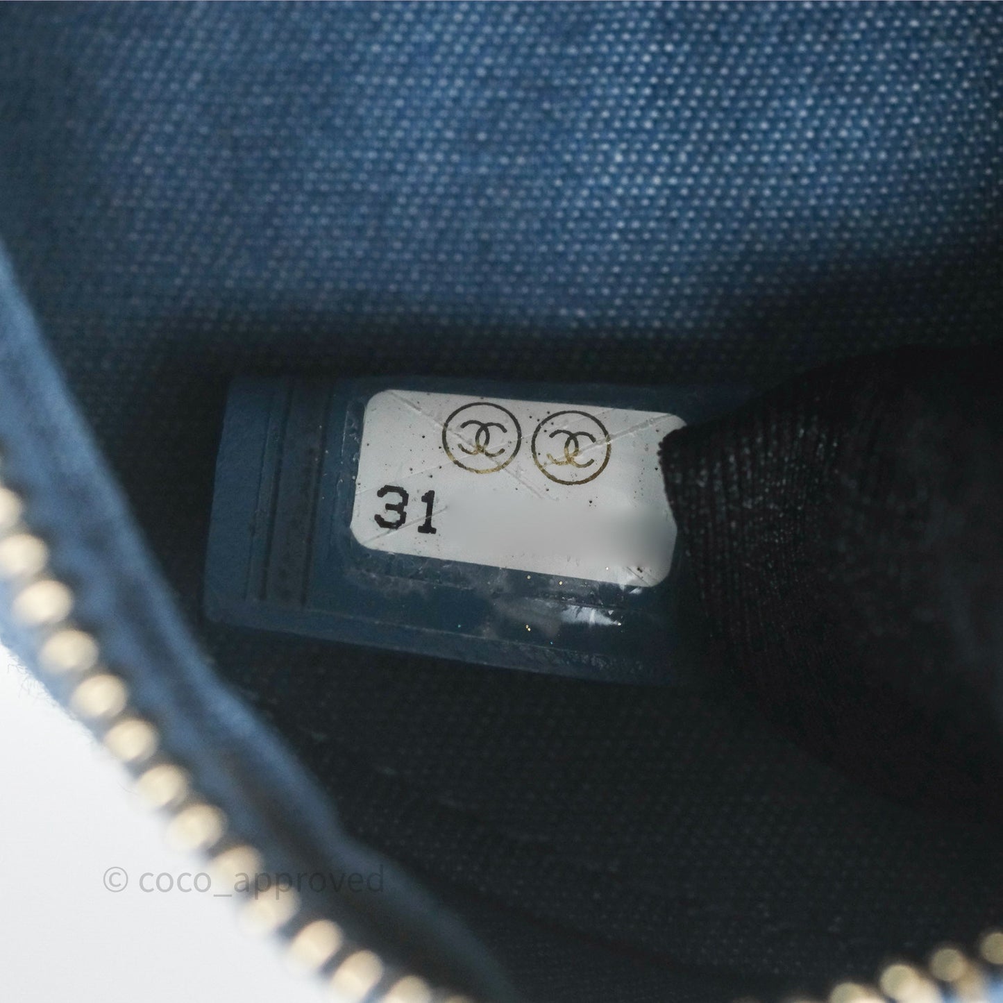 Chanel Quilted Pearl Crush Round Clutch With Chain Denim Aged Gold Hardware