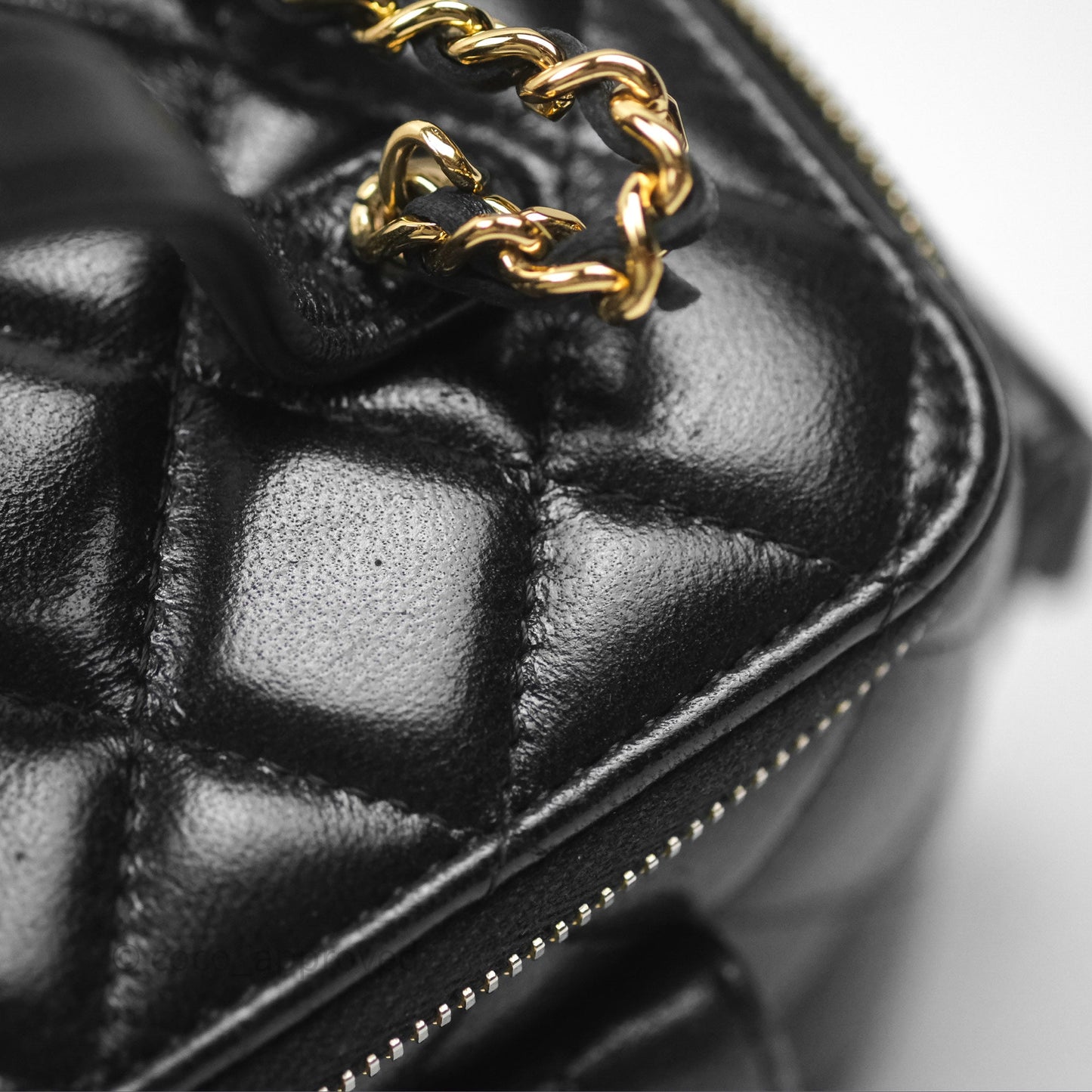 Chanel Cargo Pocket Top Handle Vanity with Chain Black Shiny Lambskin Gold Hardware 22K