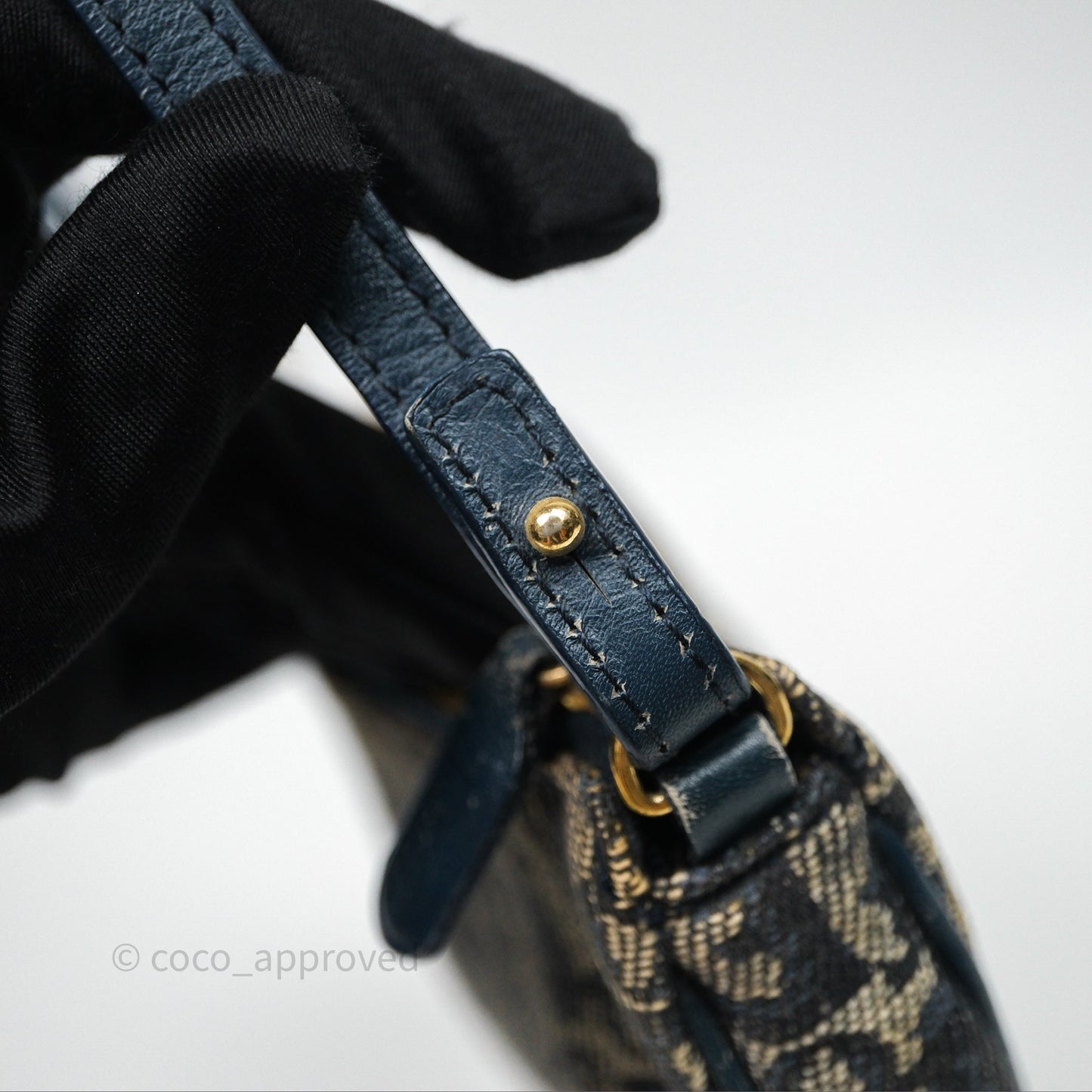 Christian Dior Vintage Mini Saddle Bag Blue Oblique Jacquard