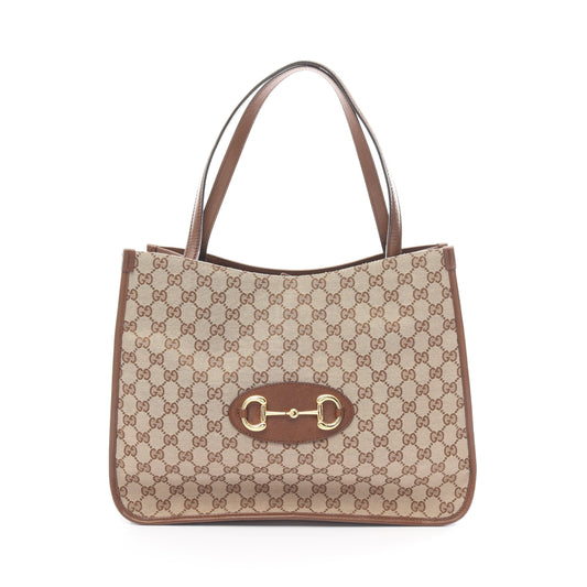 Luxury Gucci Trending 2025 Horsebit GG canvas Shoulder bag Tote bag Canvas Leather Beige Brown