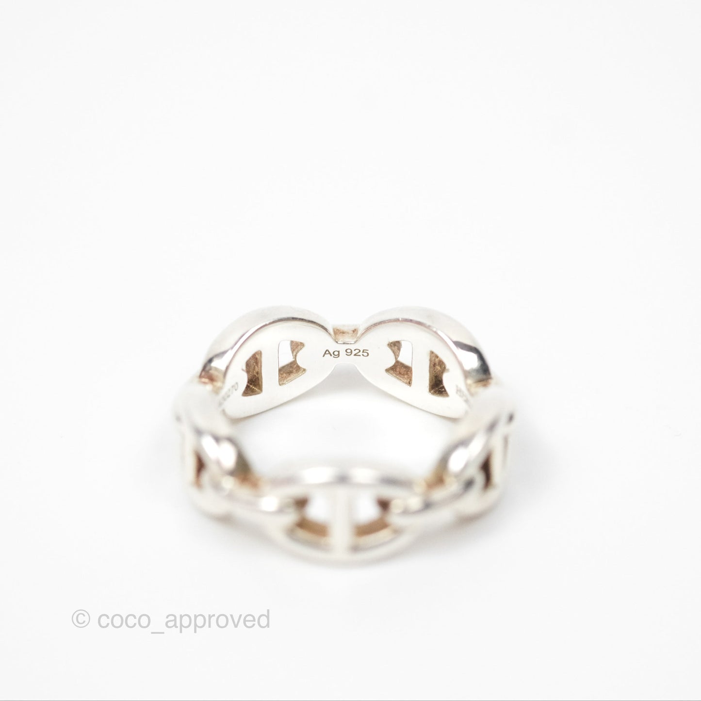 Hermès Sterling Silver PM Chaine d'Ancre Enchainee Band Ring Size 53