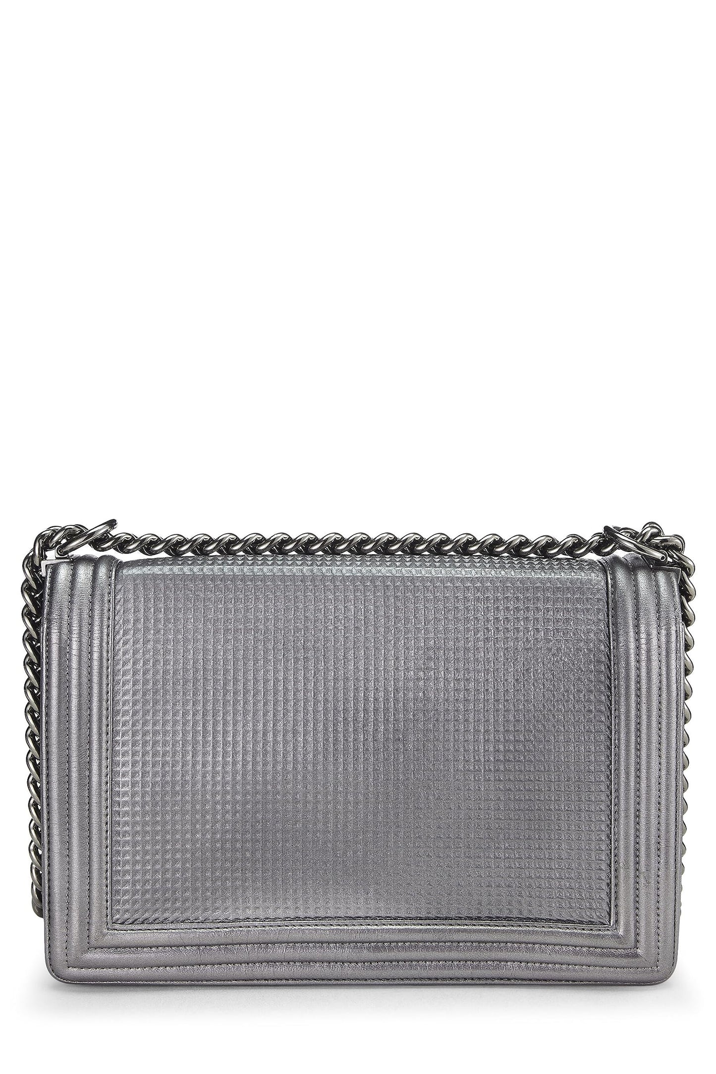 Chanel,  Silver Cube Embossed Calfskin Boy Bag Medium, Silver