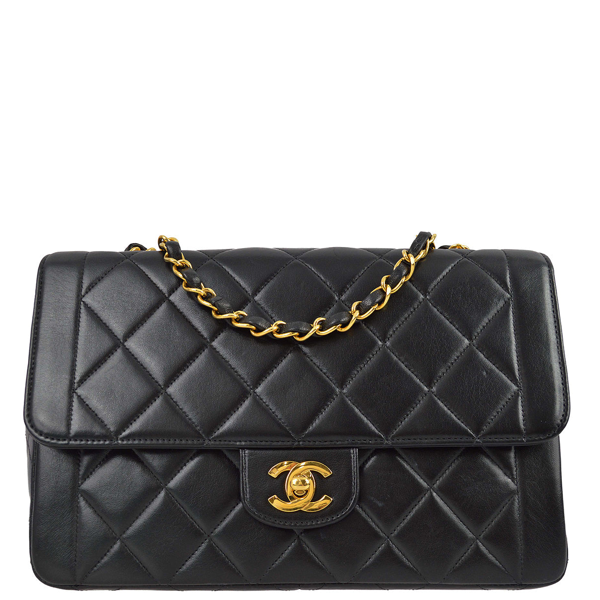 Chanel 1994-1996 Black Lambskin Medium Border Flap Bag