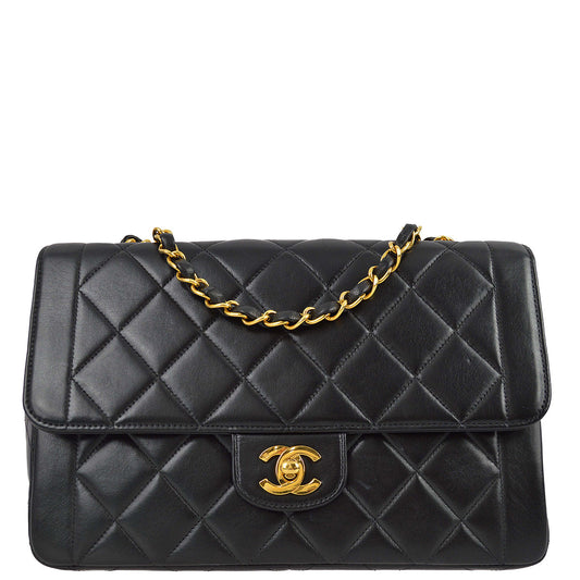 Chanel 1994-1996 Black Lambskin Medium Border Flap Bag