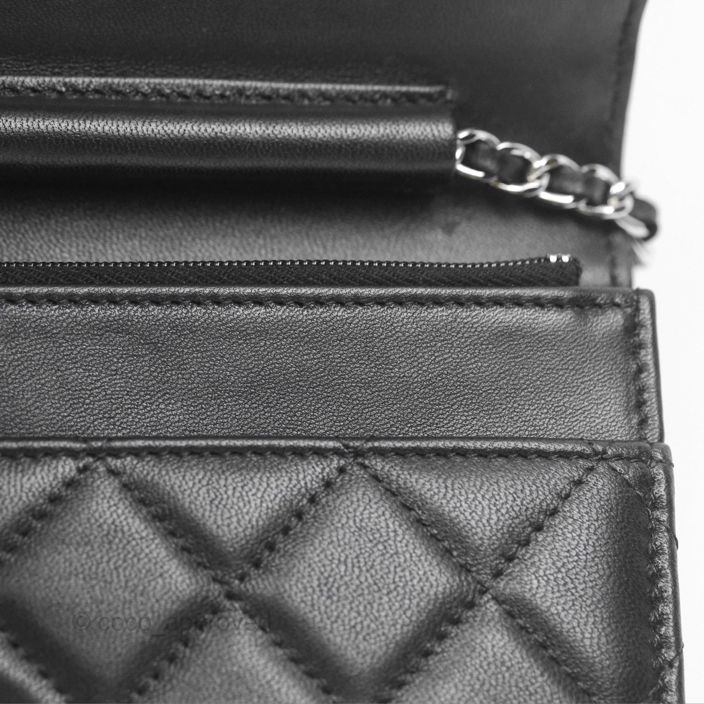 Chanel Quilted Classic Wallet on Chain WOC Black Lambskin Silver Hardware