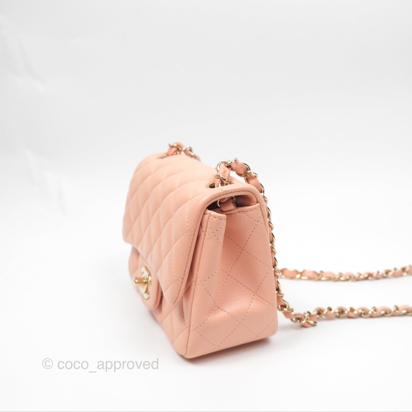 Chanel Quilted Mini Square Lambskin Light Beige Pink Gold Hardware