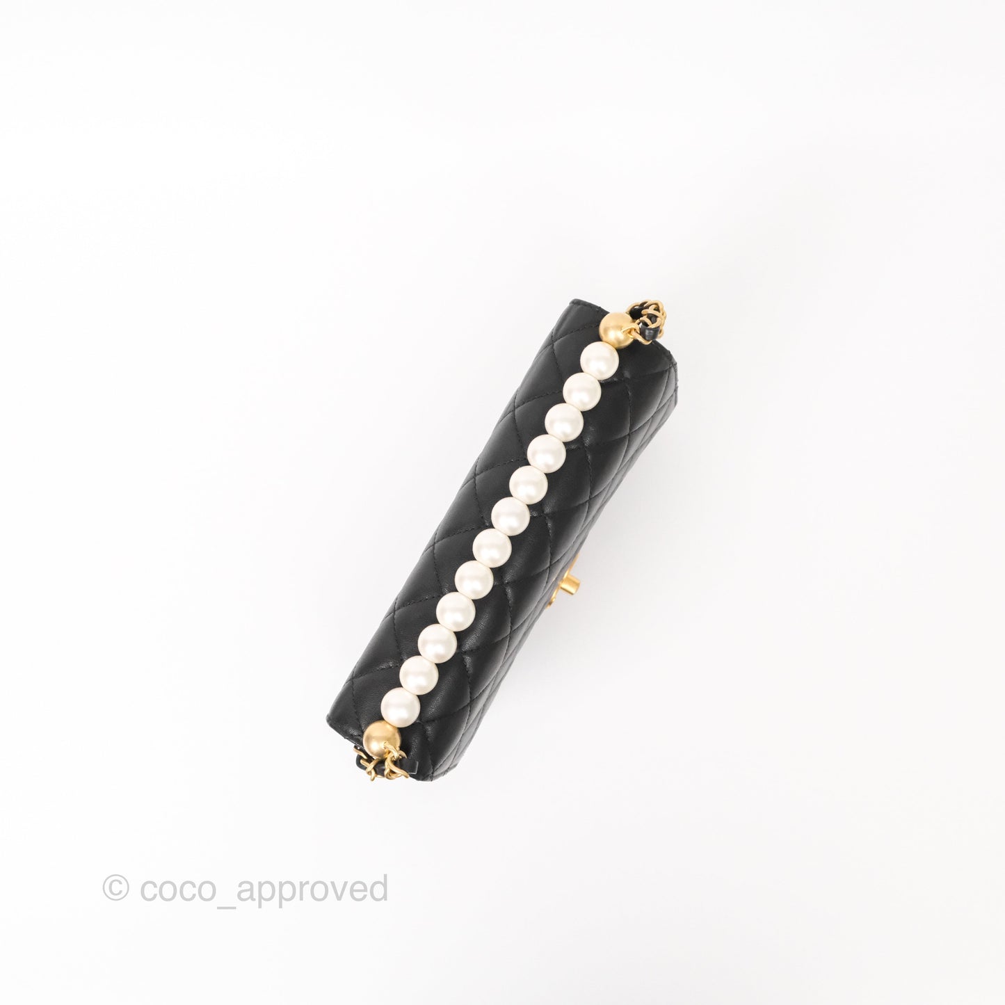 Chanel Small Chic Pearls Flap Quilted Black Goatskin Aged Gold Hardware