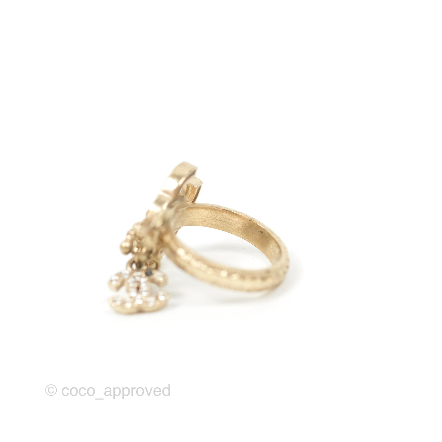 Chanel Multi CC Crystal Resin Ring Brushed Gold Tone 09A