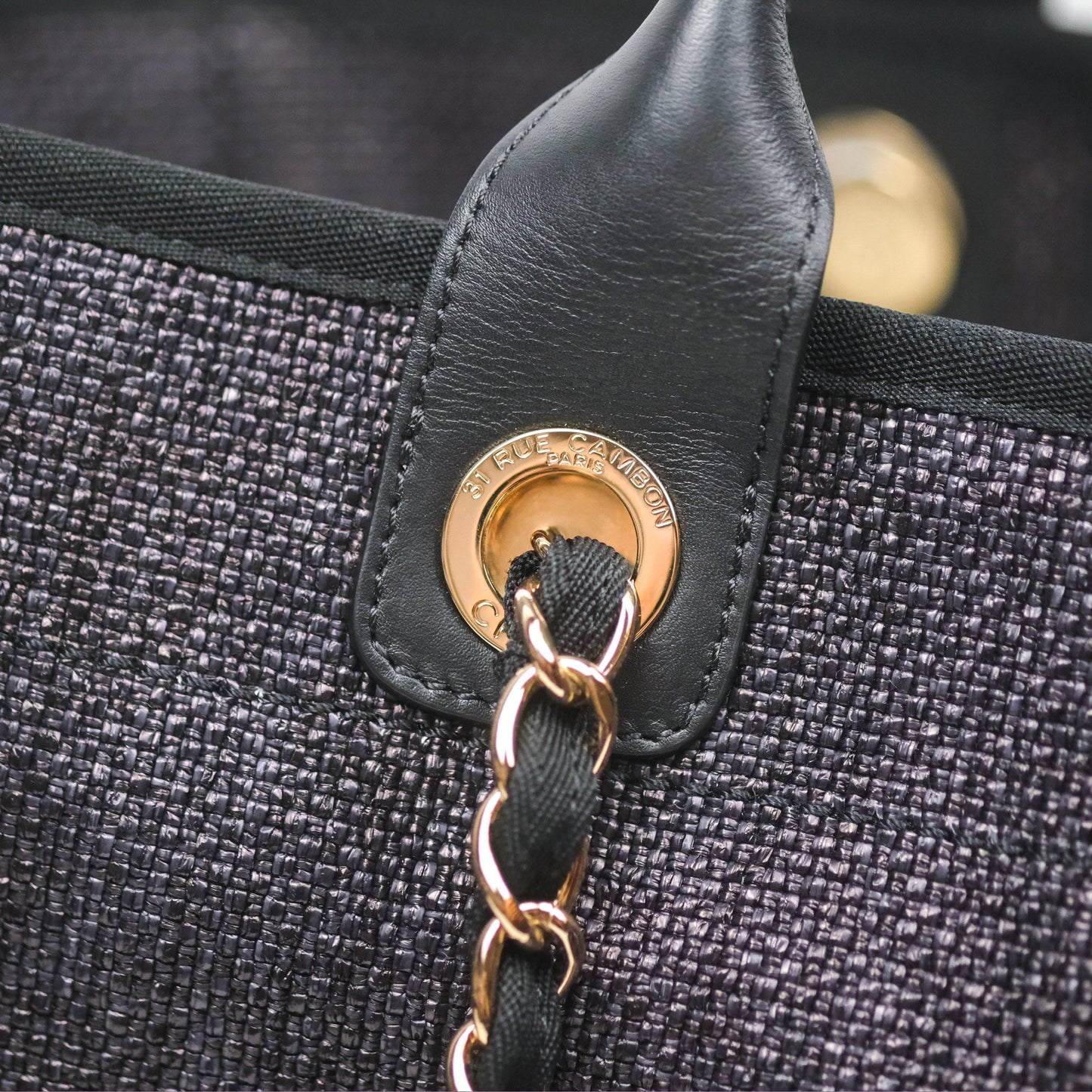 Chanel Large Deauville Black Raffia Gold Hardware