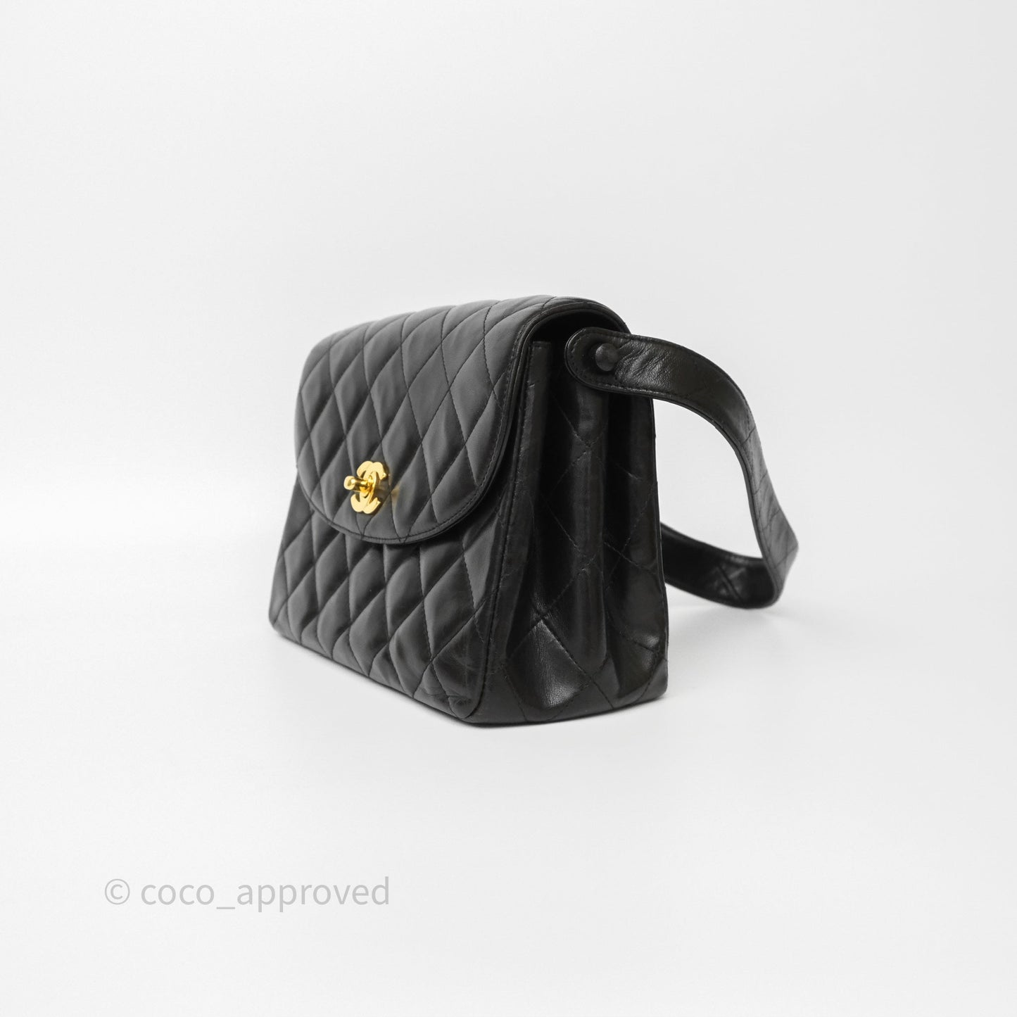 Chanel Vintage Half Moon Flap Shoulder Bag Black Lambskin 24K Gold Hardware