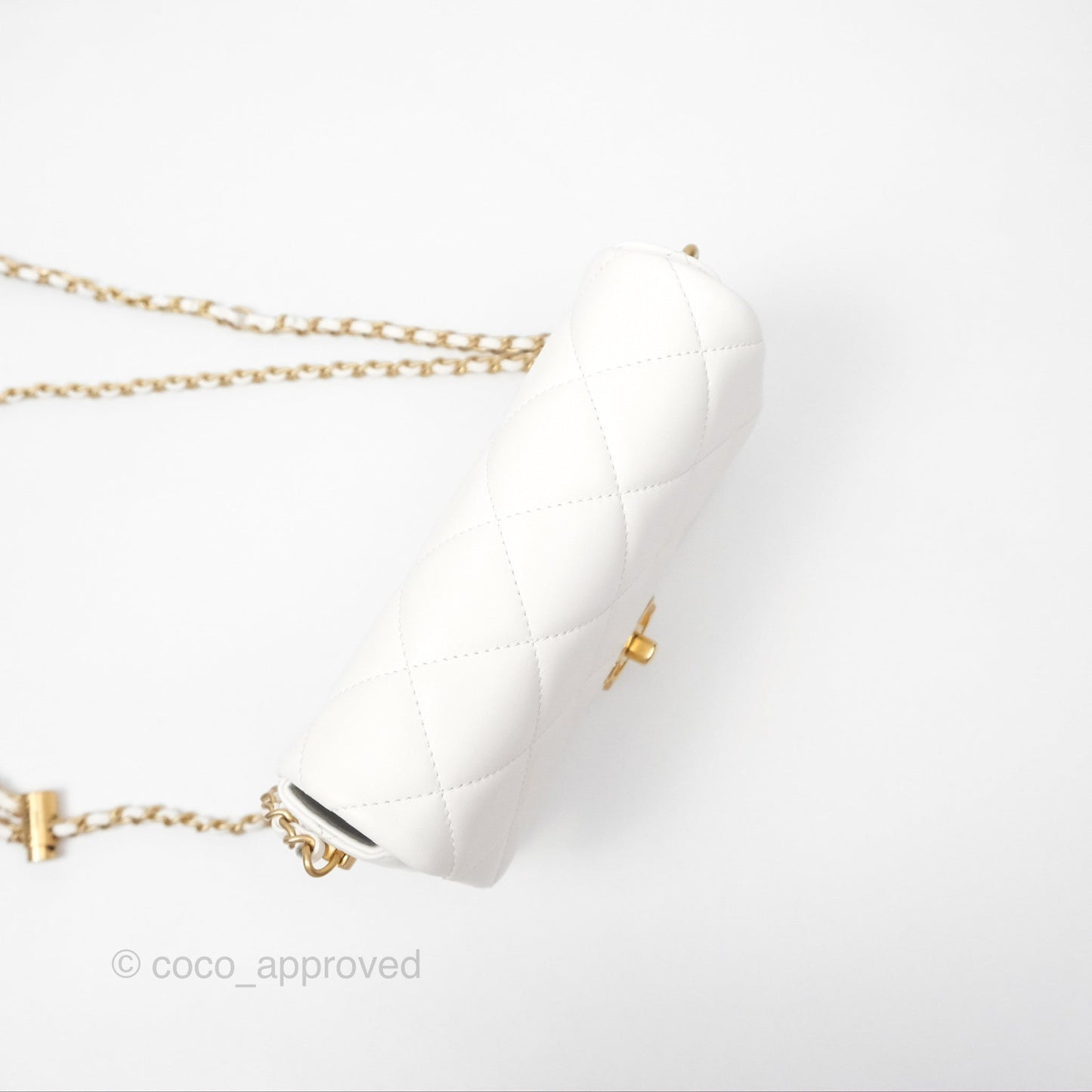 Chanel Quilted My Perfect Mini With Pearl White Lambskin Aged Gold Hardware 21K