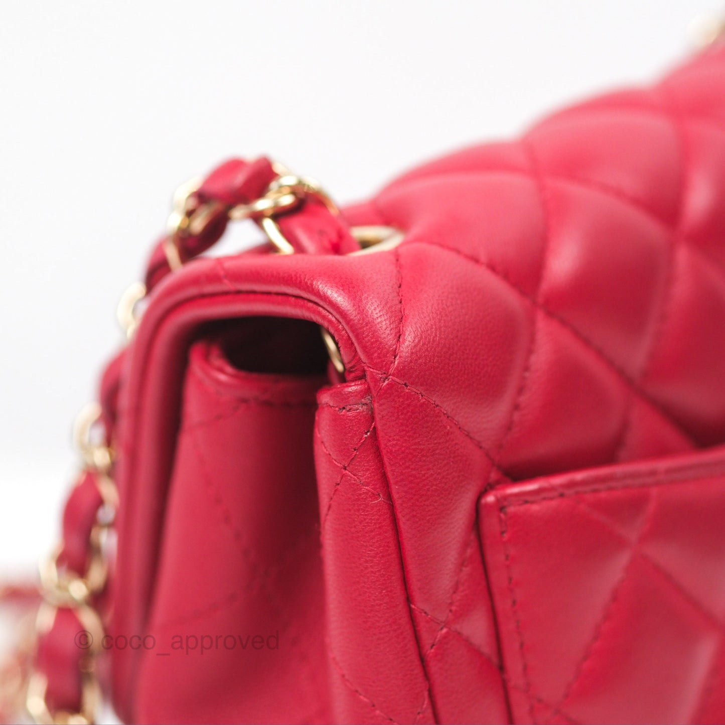 Chanel Mini Square Flap Red Lambskin Light Gold Hardware