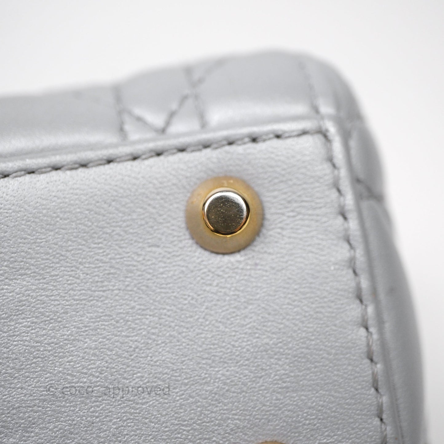 Christian Dior Mini Lady Dior Iridescent Grey Lambskin Cannage Gold Hardware
