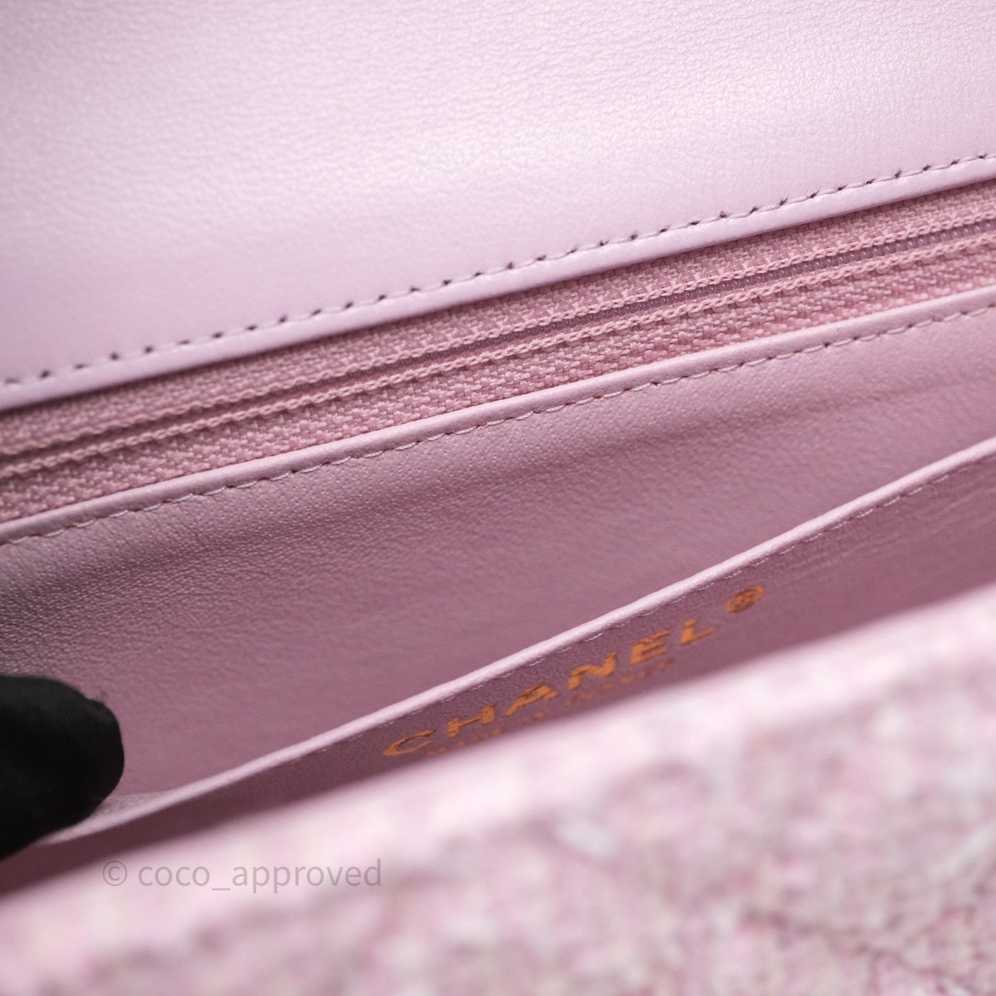 Chanel Classic Mini Rectangular Flap Pink Tweed Gold Hardware