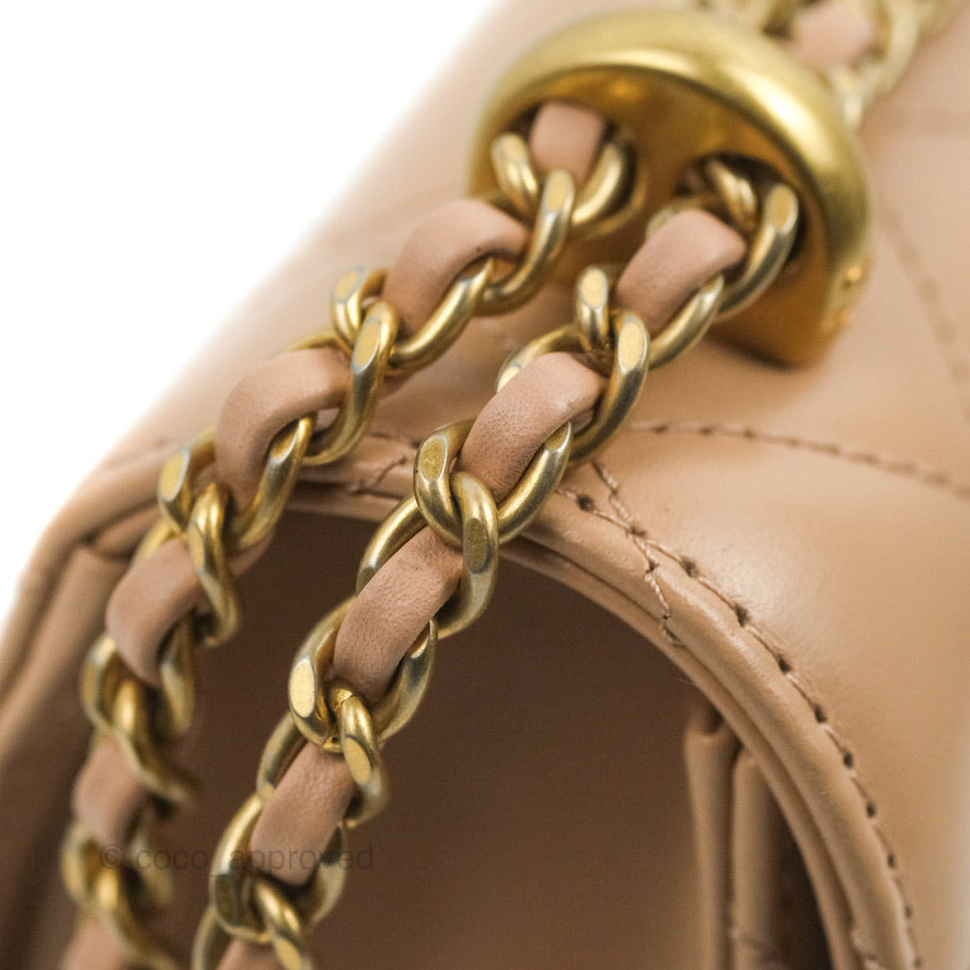 Chanel Quilted Perfect Fit Adjustable Beige Calfskin Gold Hardware 21A
