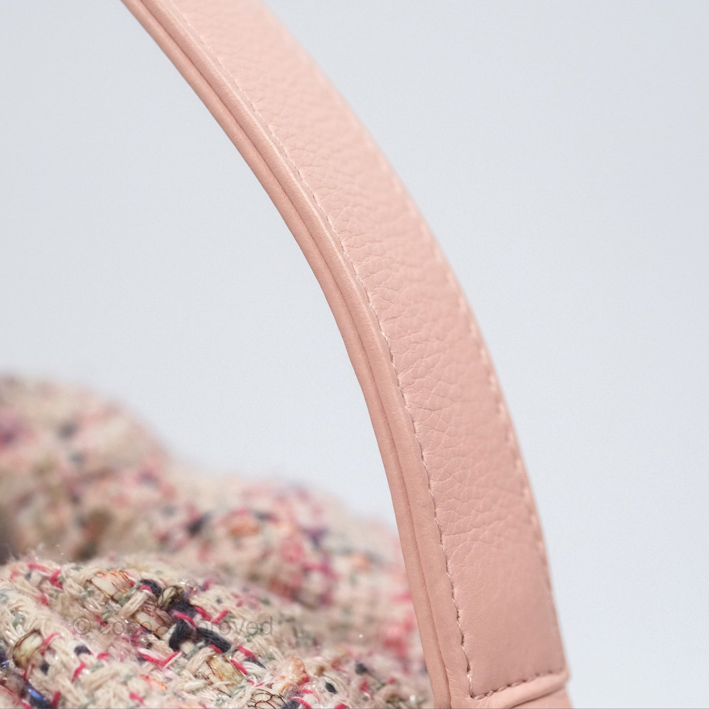 Chanel Quilted Top Handle Drawstring Bucket Bag Calfskin Tweed Pink Aged Gold Hardware