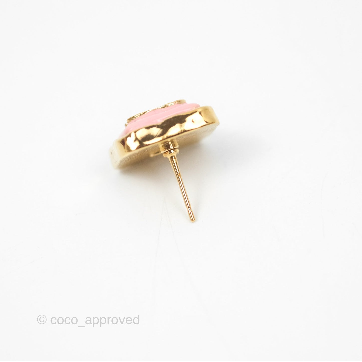 Chanel Square Pink CC Earrings Gold Tone 23K
