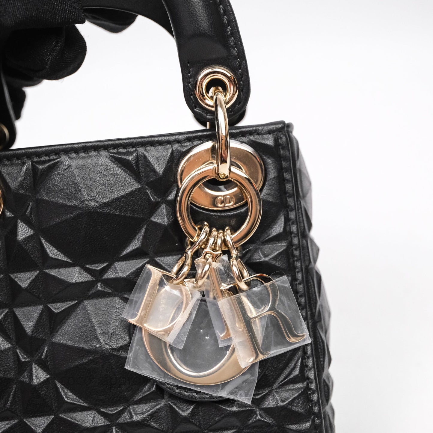 Dior Mirco Lady Dior Black Cannage Calfskin with Diamond Motif Gold Hardware