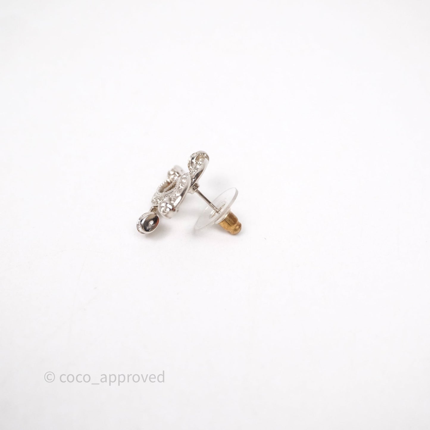 Chanel CC Crystals Earrings Silver Tone 23P