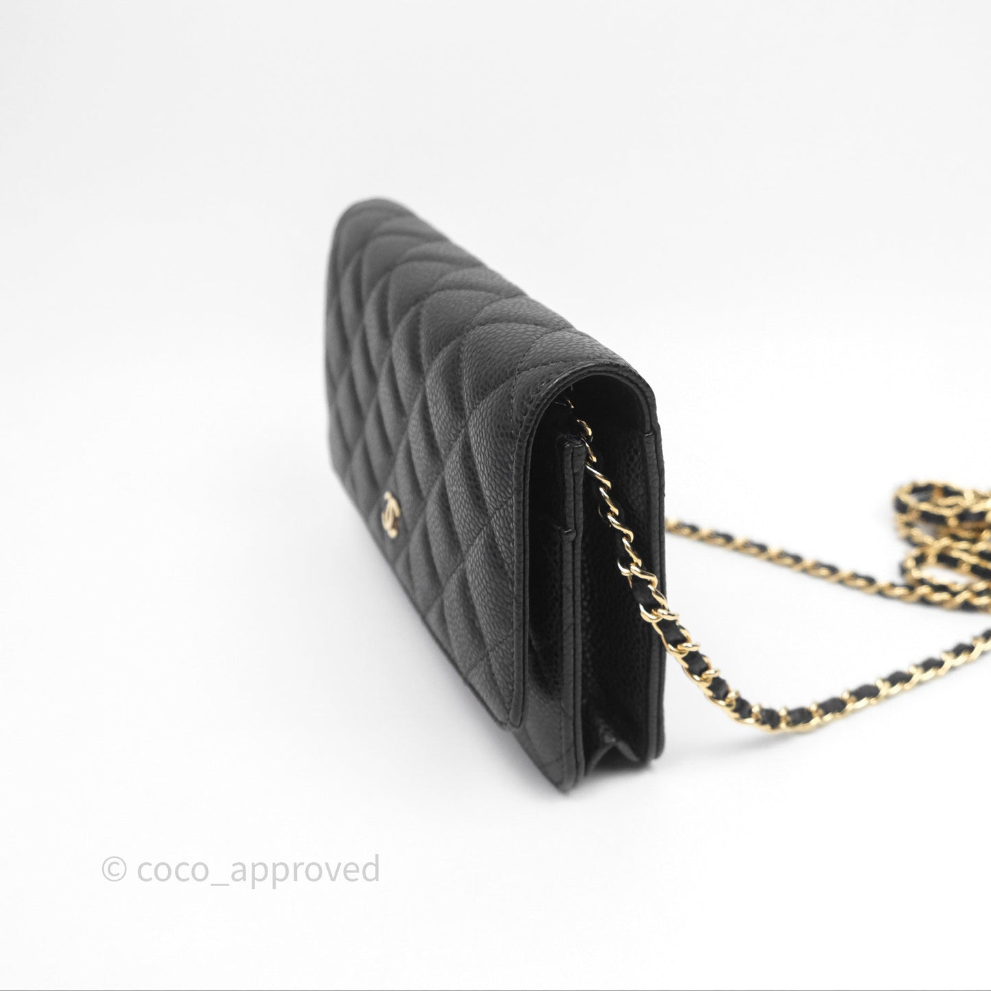 Chanel Classic Quilted Wallet On Chain WOC Black Caviar Gold Hardware