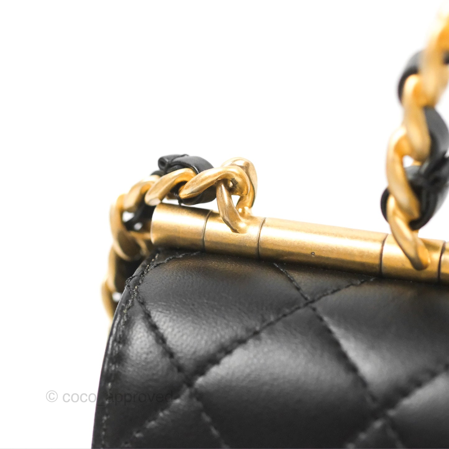 Chanel La Parisienne Top Handle Flap Bag Black Lambskin Aged Gold Hardware