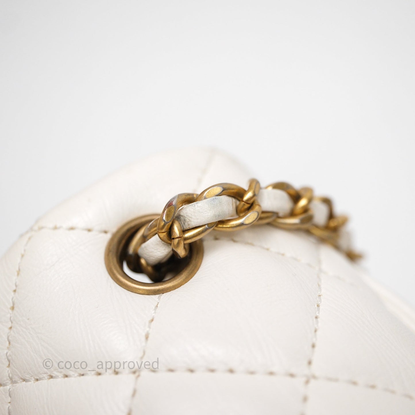 Chanel Mini Rectangular Pearl Crush Quilted White Lambskin Aged Gold Hardware