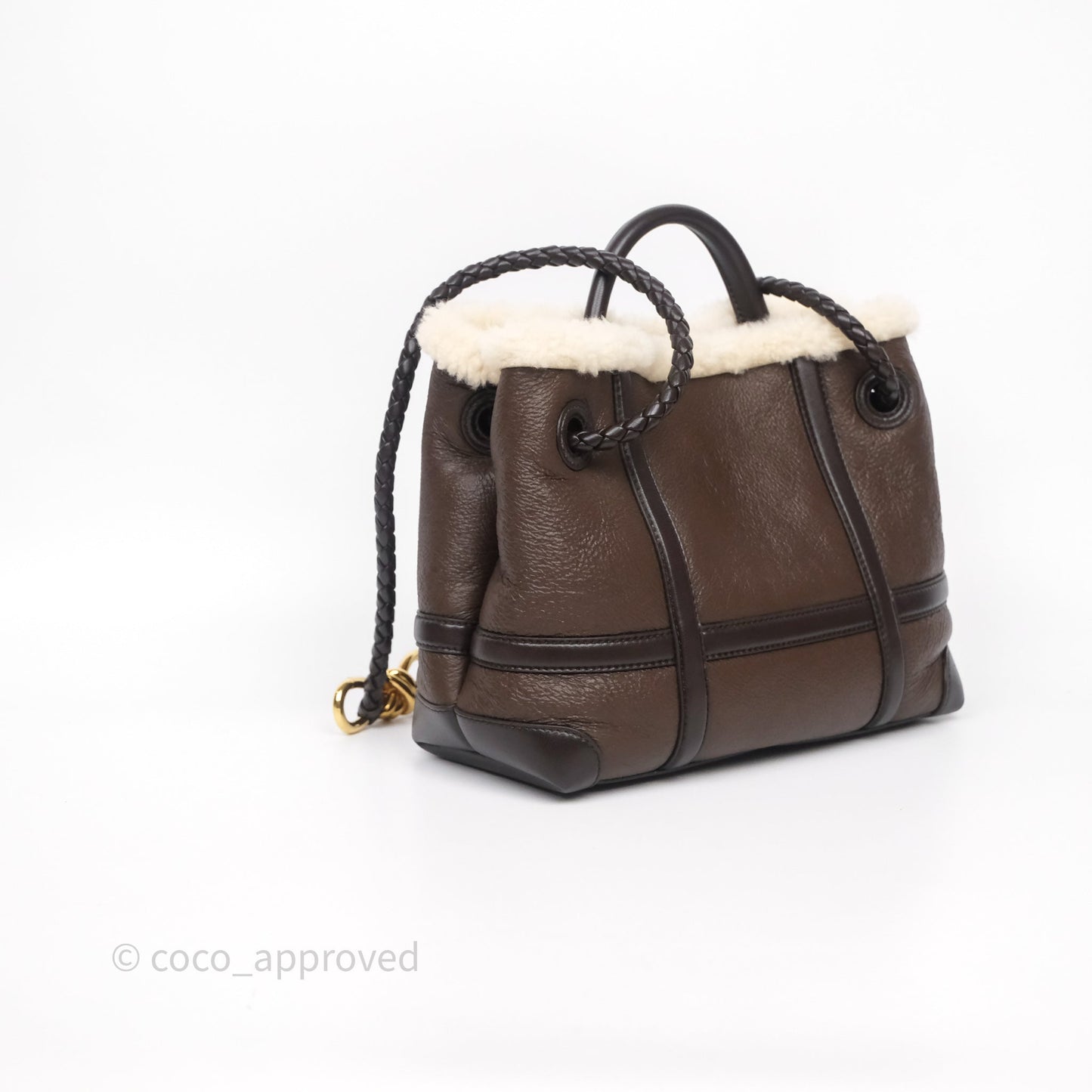 Bottega Veneta Shearling Aviator Small Andiamo Bag Brown