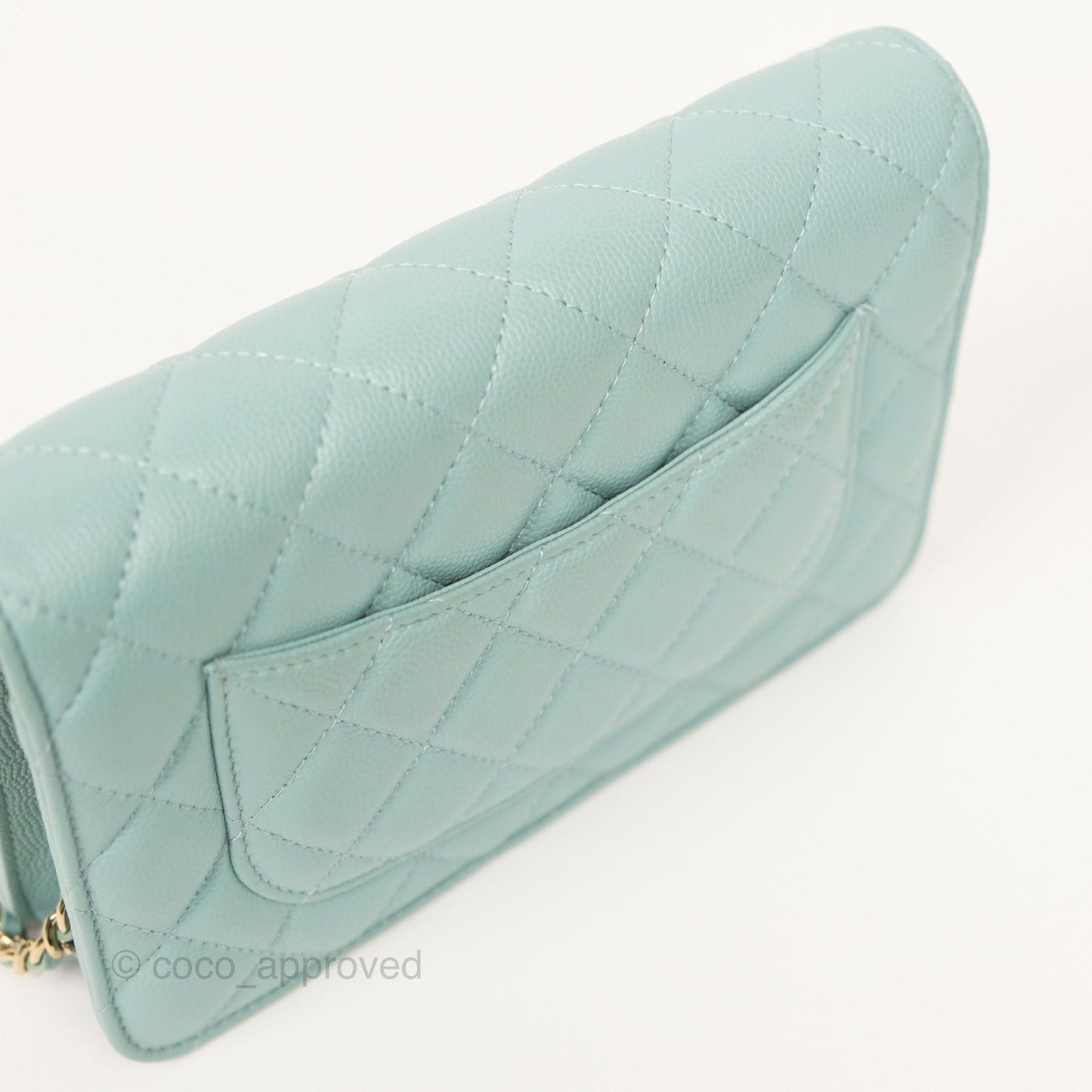 Chanel Quilted Classic Wallet On Chain WOC Tiffany Blue Caviar Gold Hardware