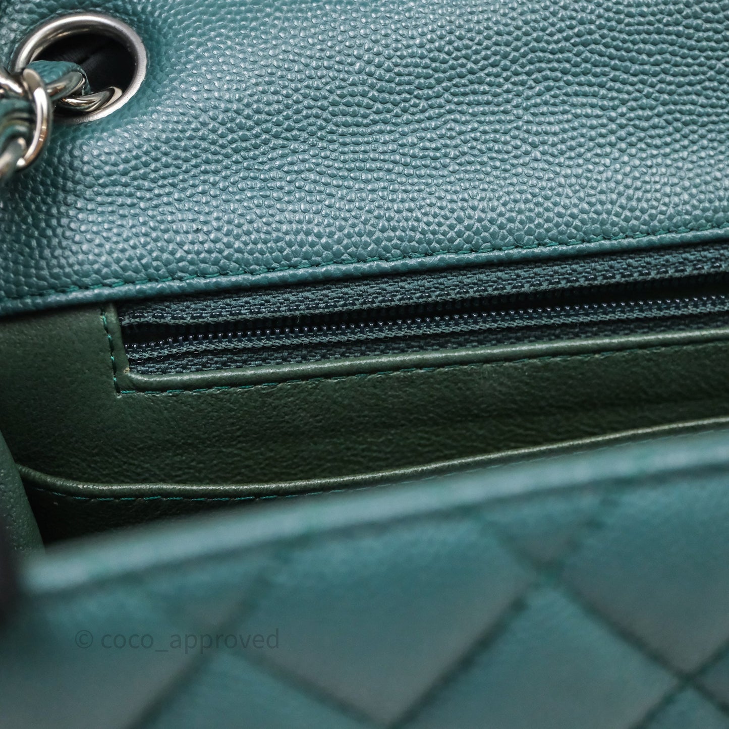 Chanel Quilted Mini Square Flap Dark Green Caviar Silver Hardware