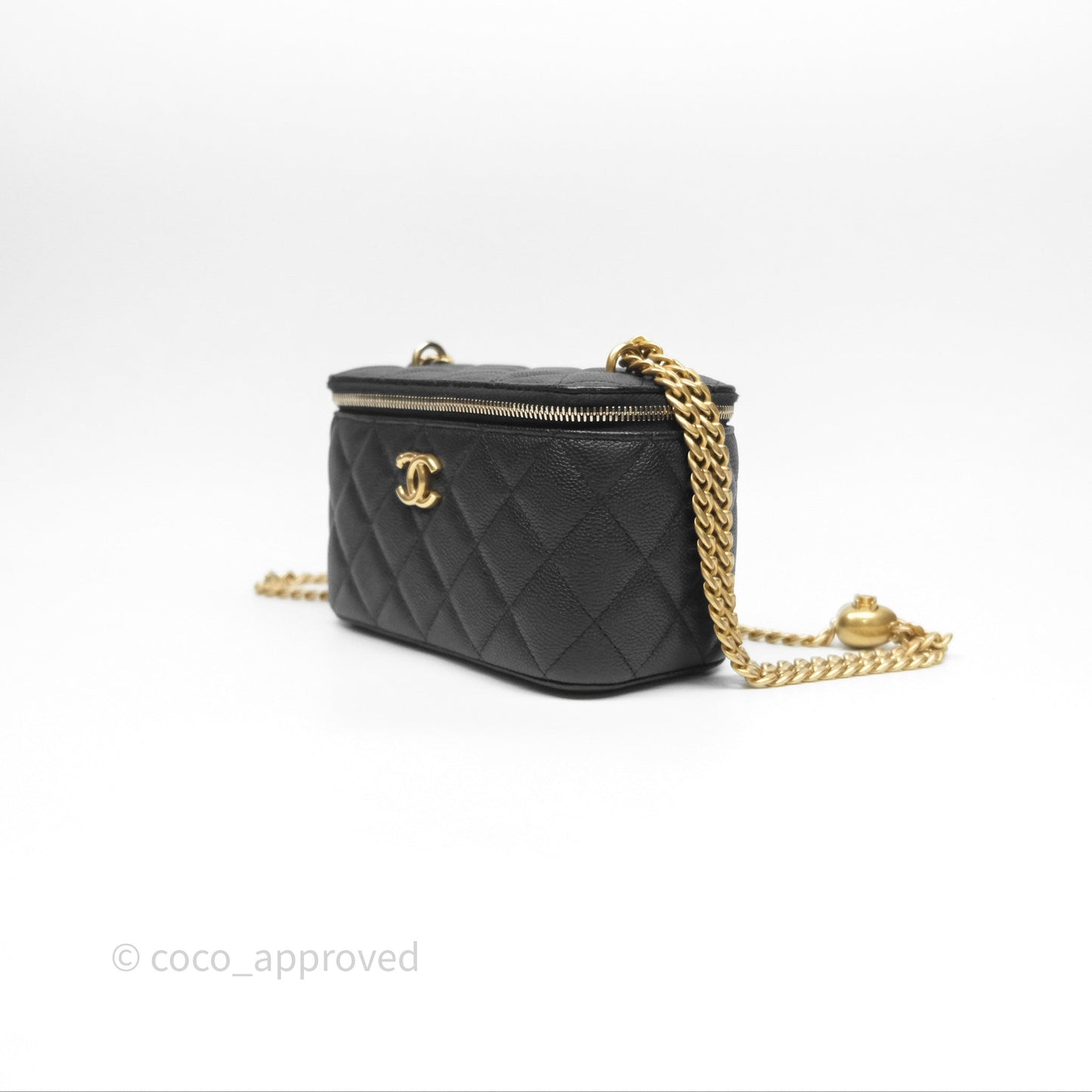 Chanel Vanity with Heart Adjustable Chain Black Caviar Aged Gold Hardware