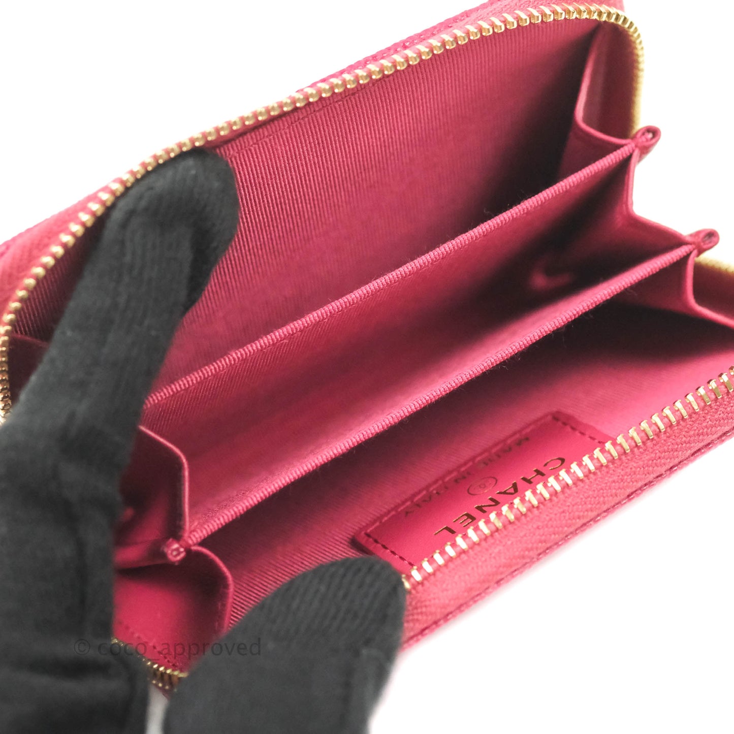 Chanel Classic Zipped Coin Purse Rosy Red Caviar Gold Hardware 21A