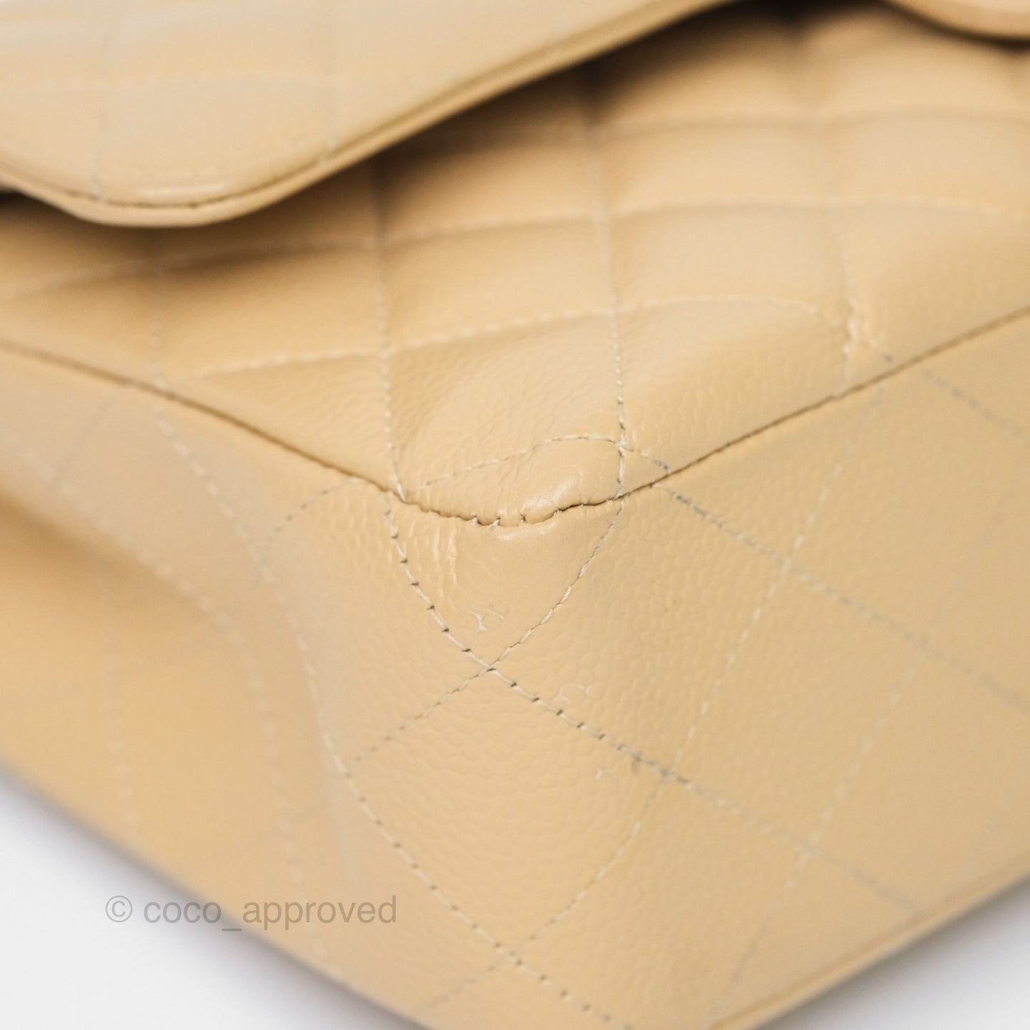 Chanel M/L Medium Classic Flap Quilted Beige Caviar Gold Hardware