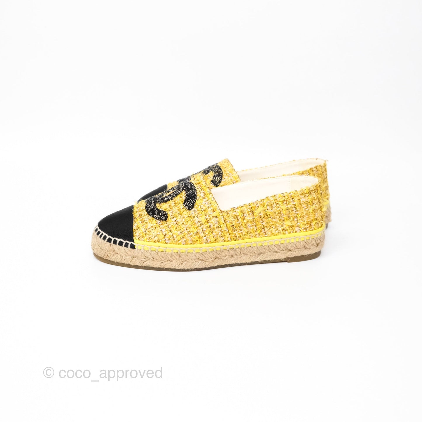 Chanel Espadrille Yellow Gold Tweed Size 36