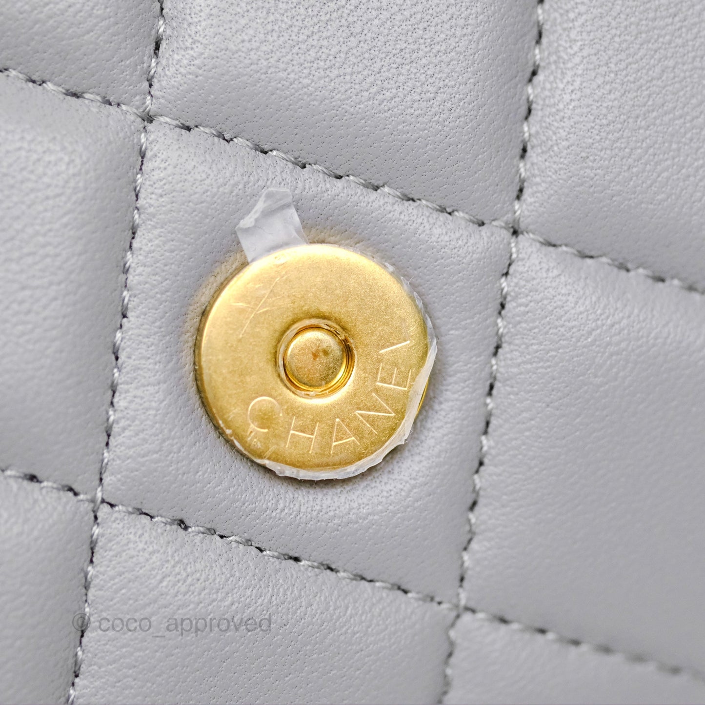 Chanel Mini Metal Handle Clutch With Chain Grey Lambskin Gold Hardware