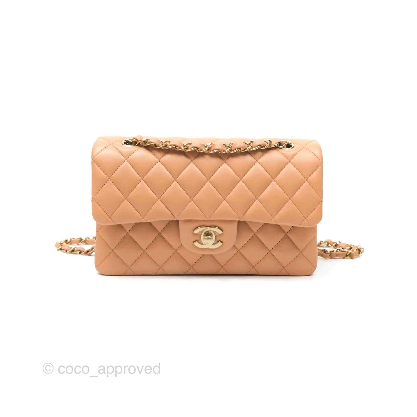 Chanel Small Classic Quilted Flap Beige Lambskin Gold Hardware 23K