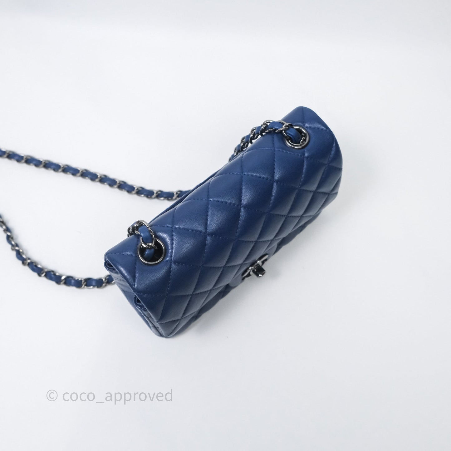 Chanel Mini Rectangular Flap Quilted Navy Lambskin Silver Hardware