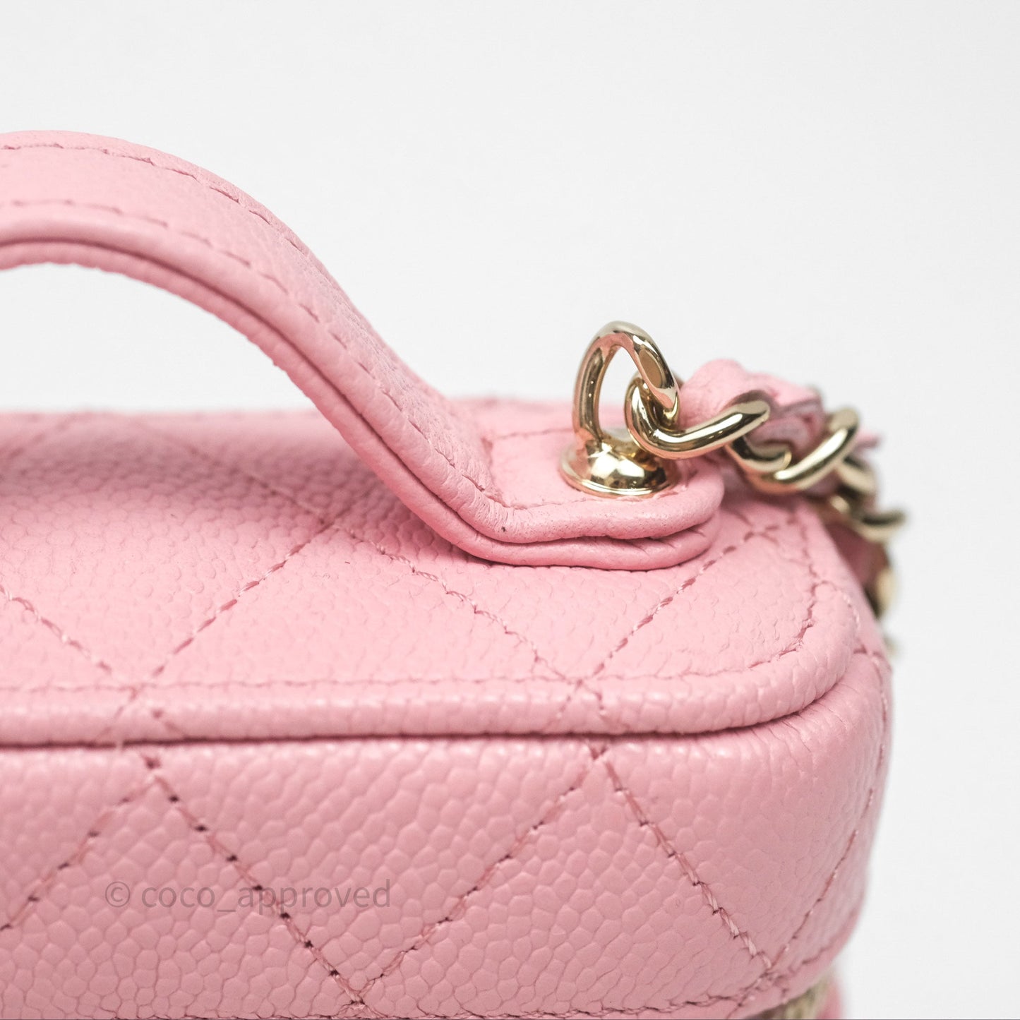 Chanel Quilted Mini Handle With Care Vanity Case With Chain Pink Caviar Gold Hardware