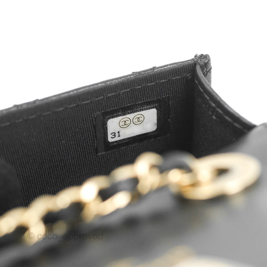Chanel Mini Quilted Trendy CC Card Holder With Chain Black Lambskin Gold Hardware