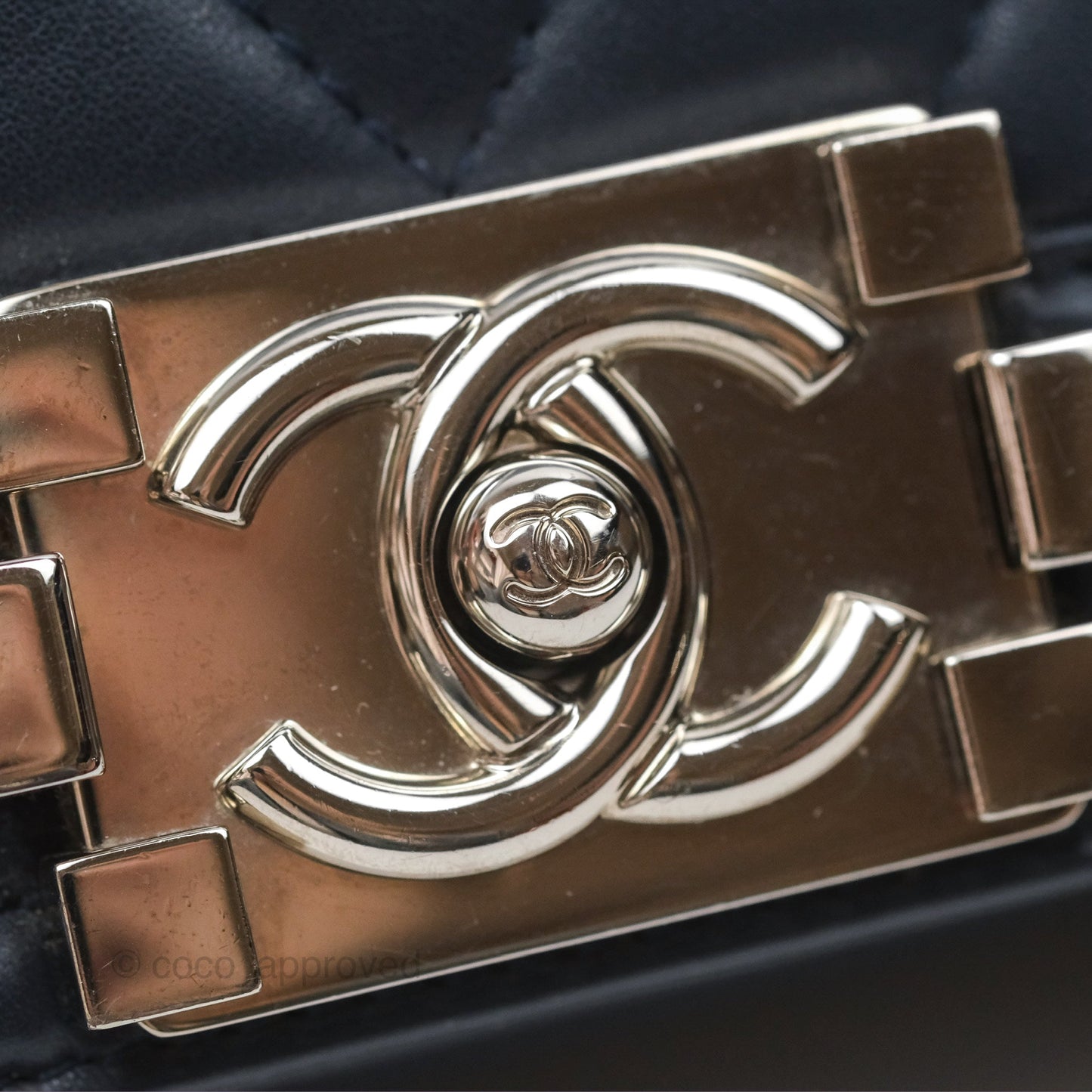 Chanel Small Chevron Boy Navy Calfskin Silver Hardware