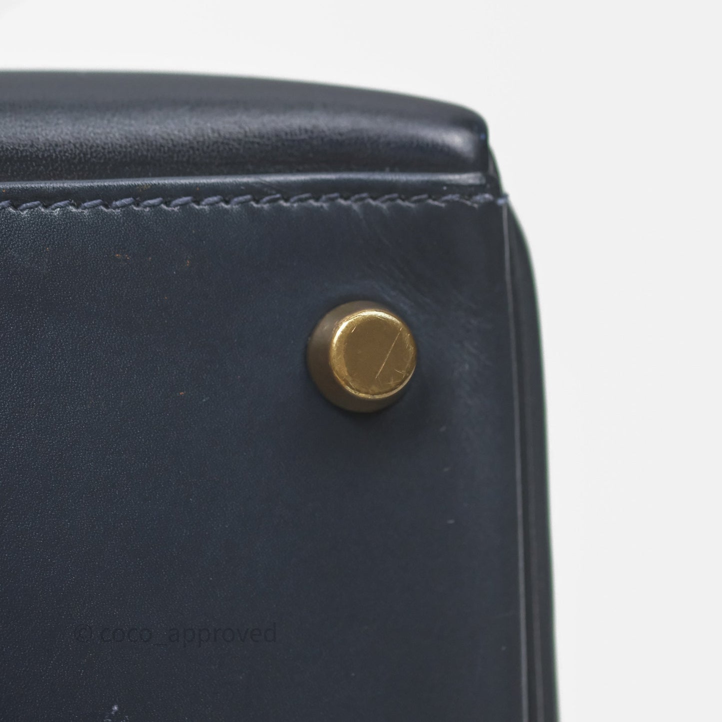 Hermès Vintage Kelly 28 Retourn Navy Box Leather Gold Hardware