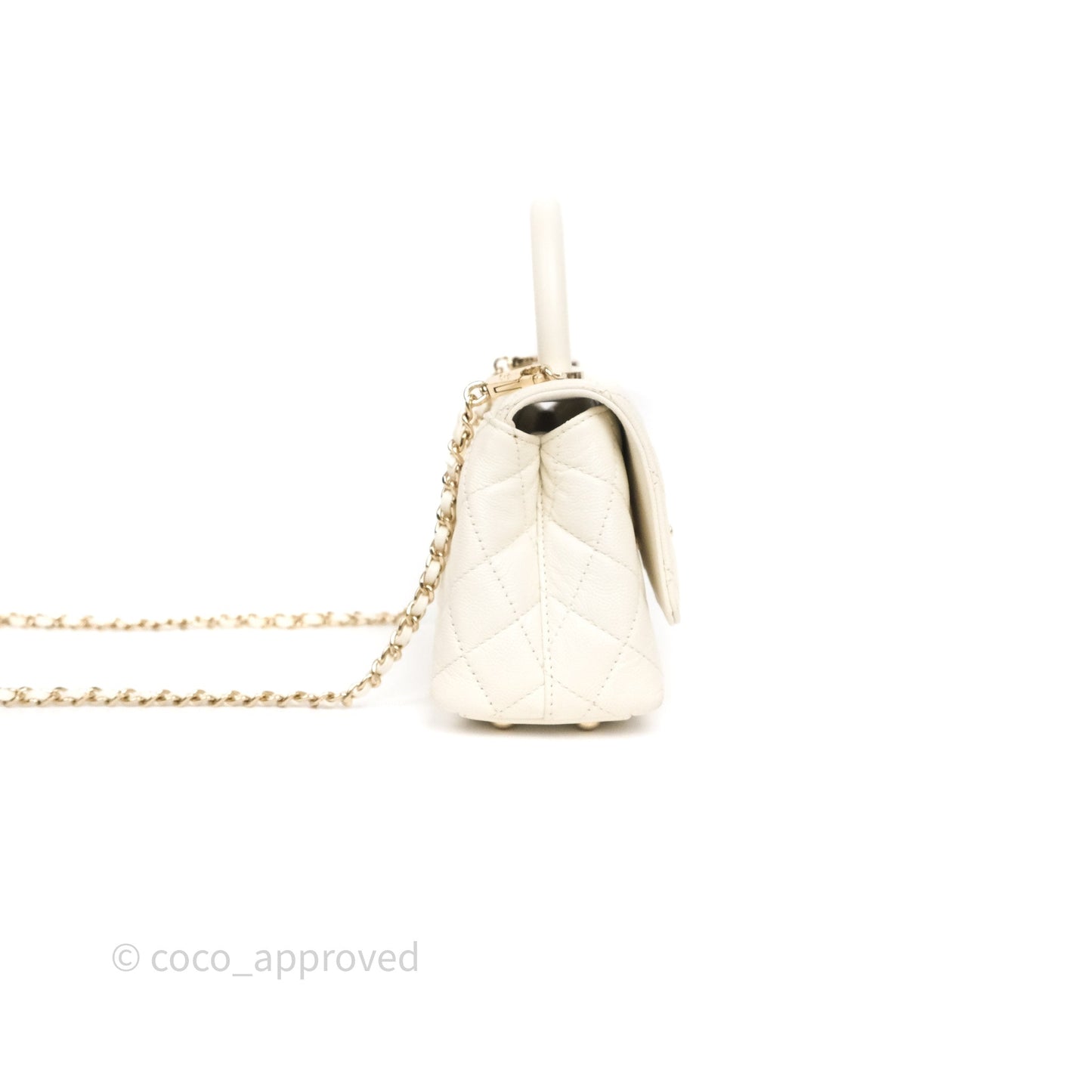 Chanel Mini Coco Handle Quilted Ivory White Caviar Gold Hardware